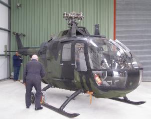 MBB Bo.105M, 81+00, arrives at The Helicopter Museum
