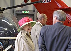 The Queen and the Duke looking at Wessex HCC.4, XV773, with Museum founder Elfan ap Rees