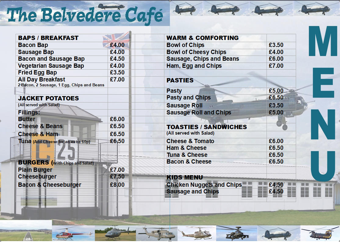 Helicopter Museum Cafe Menu