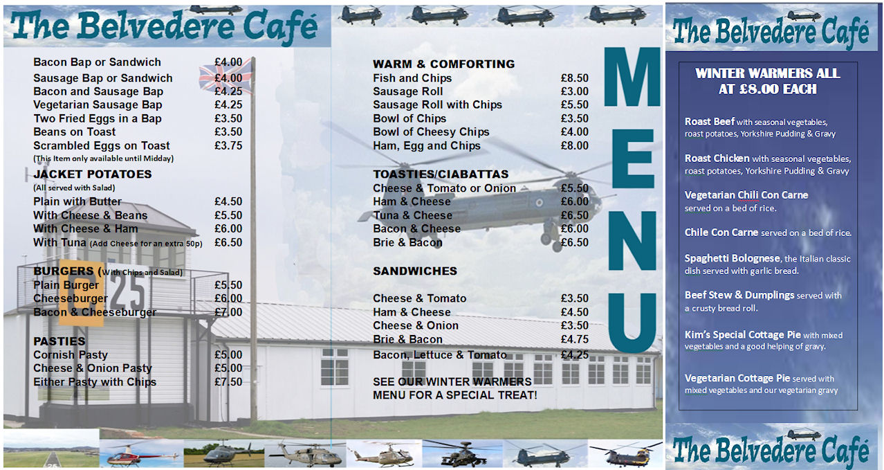 Helicopter Museum Cafe Menu