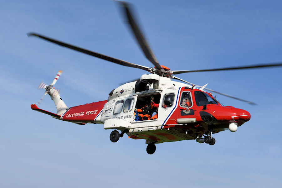 AW189 Coastguard helicopter G-MCGX training at The Helicopter Museum