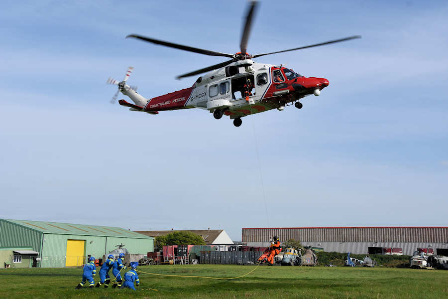 AW189 Coastguard helicopter G-MCGX training at The Helicopter Museum