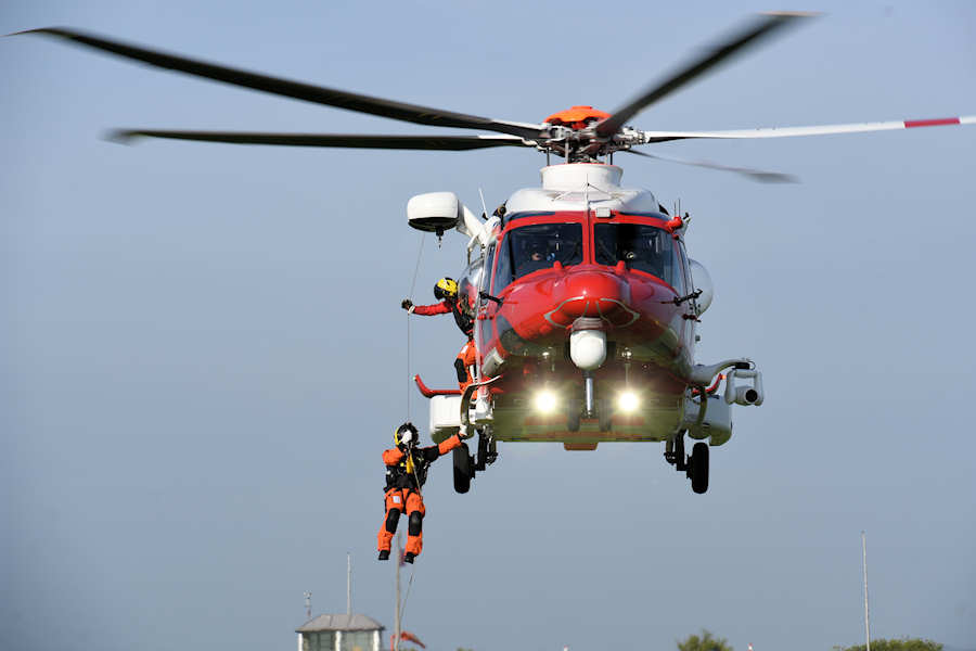 AW189 Coastguard helicopter G-MCGX training at The Helicopter Museum