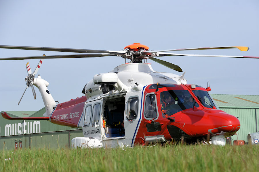 AW189 Coastguard helicopter G-MCGX training at The Helicopter Museum