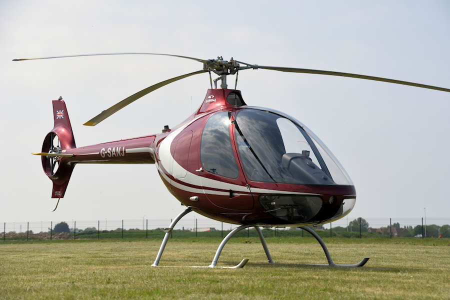 Guimbal Cabr helicopter G-SANJ at The Helicopter Museum